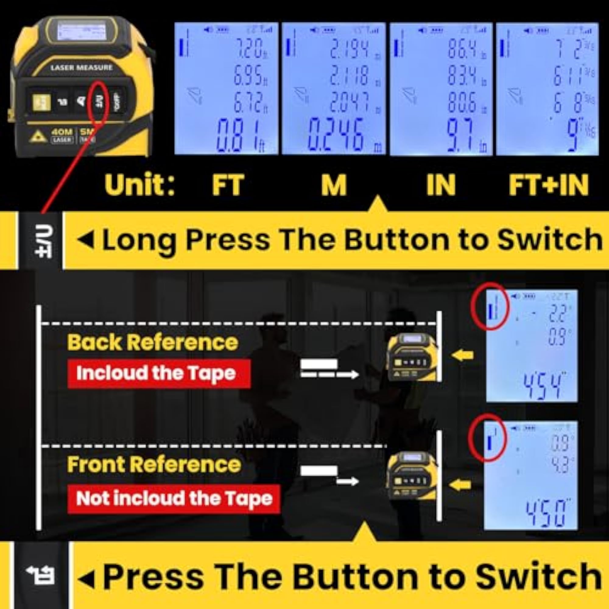 4-in-1 Laser Tape Measure with Crosshairs